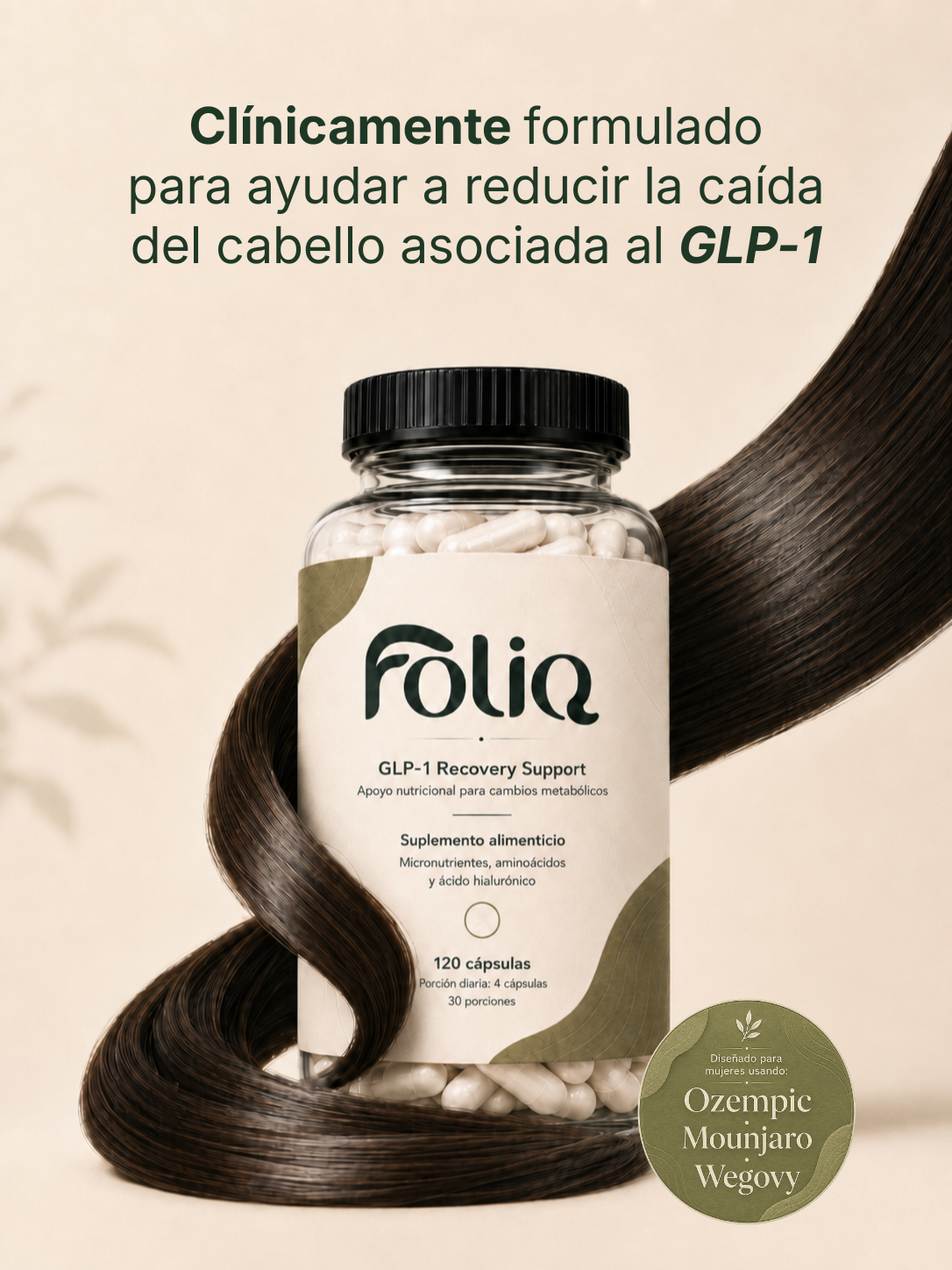 FOLIQ ayuda a reducir la caída de cabello asociada al uso de medicamentos GLP-1